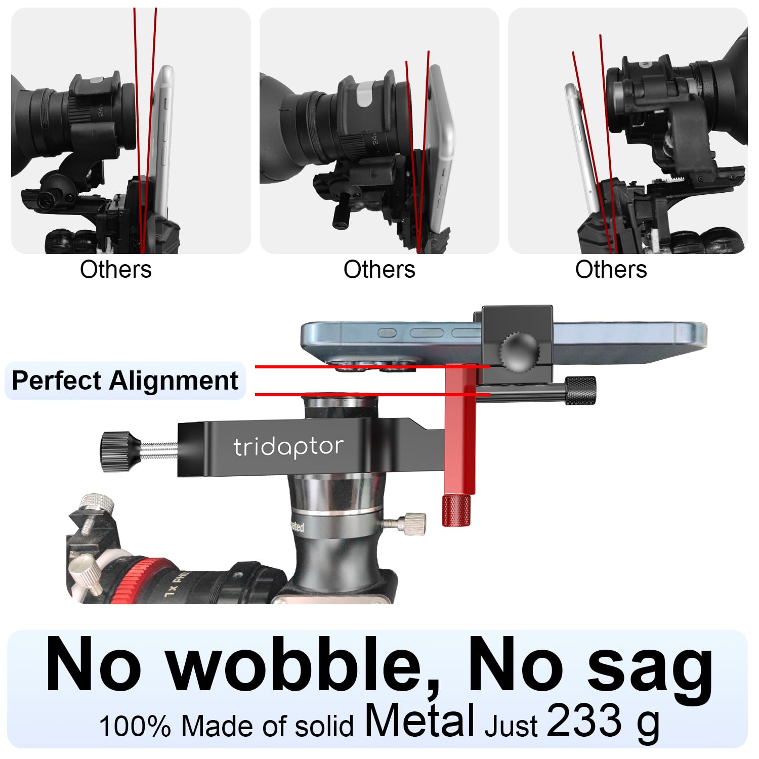 Tridaptor - Universal Phone Scope Digiscoping Adapter|High-Precision Xyz Metal Telescope Mount 3-Axis Smartphone Holder For Spot